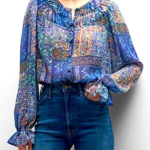 Ramy Brook Ariel Long Sleeve Button Front‎ Blouse Xs Boho Chic